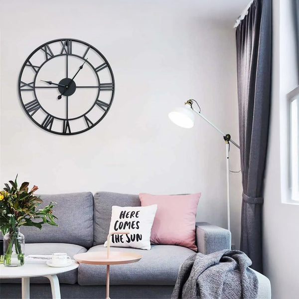 Wrought Iron Designer Wall Clock - Carved Roman Numerals 40 cm