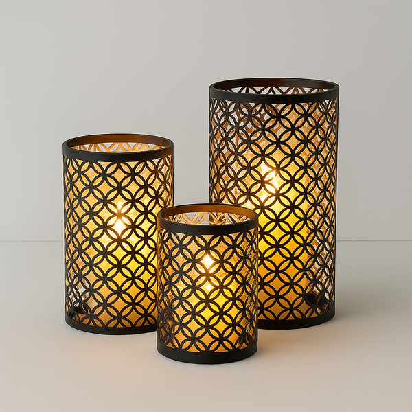 Set of 3 Openwork Candle Holders in Black Metal – Charming Trilogy