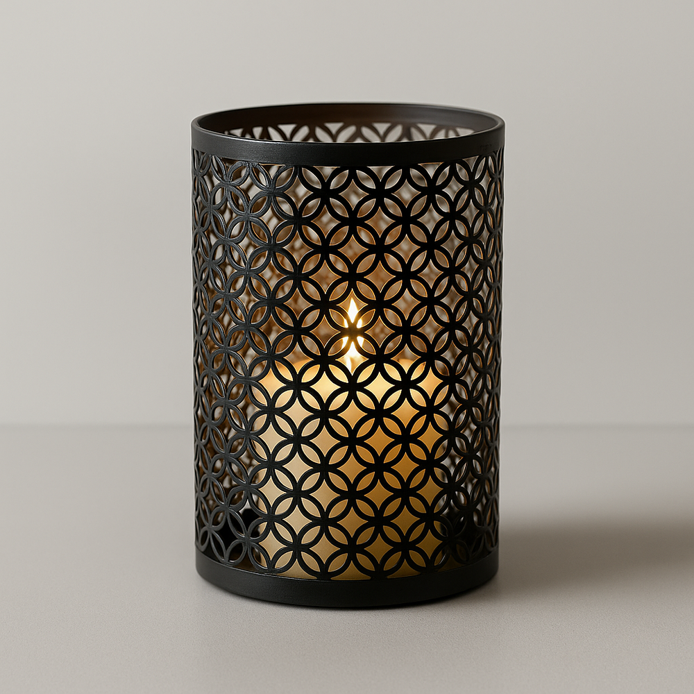 Set of 3 Openwork Candle Holders in Black Metal – Charming Trilogy