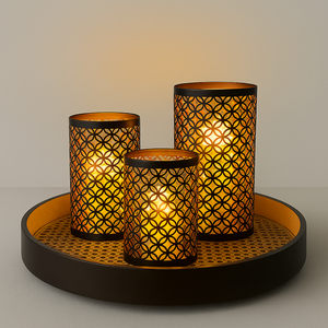 Set of 3 Openwork Candle Holders in Black Metal – Charming Trilogy