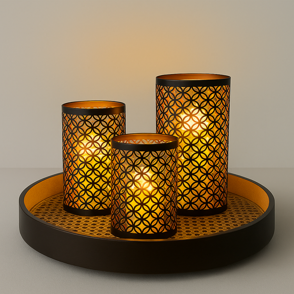 Set of 3 Openwork Candle Holders in Black Metal – Charming Trilogy